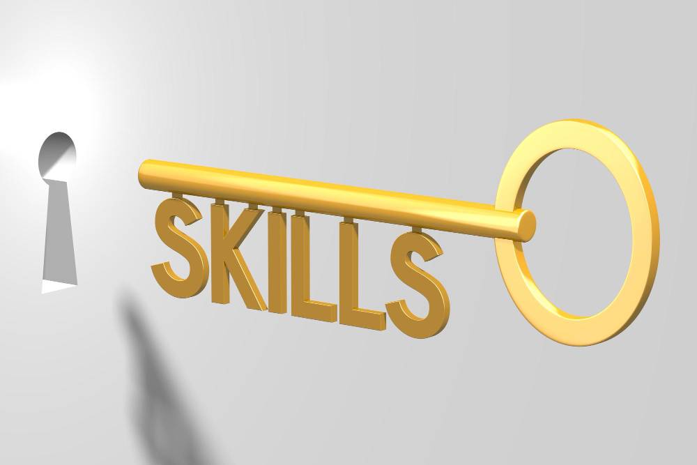 Навык золотая. Key skills Enterprise illustration. 3d Key White okay.